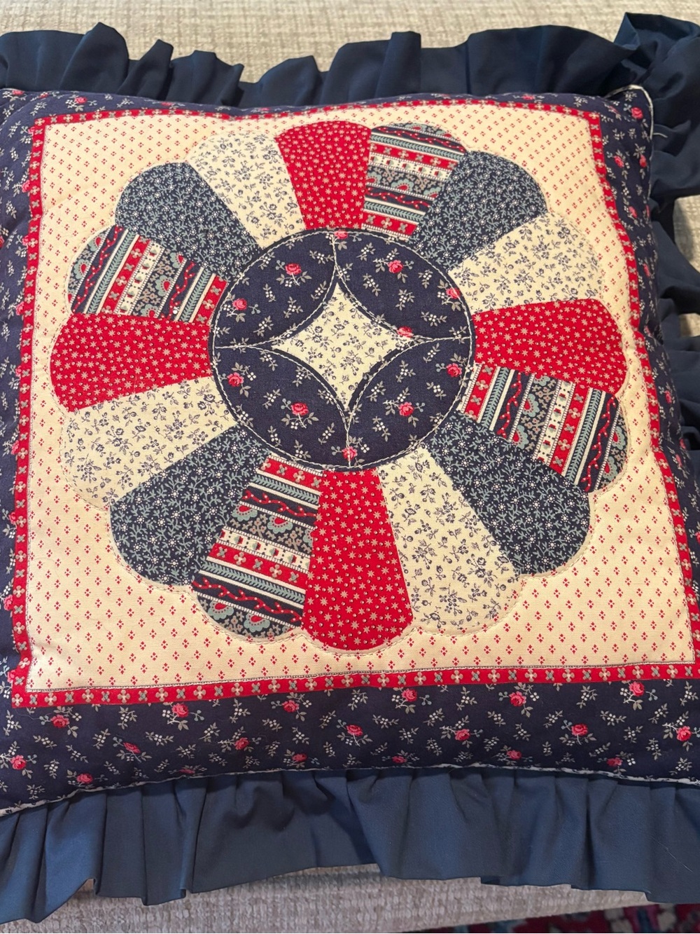 Vintage hand quilted decorative pillow.